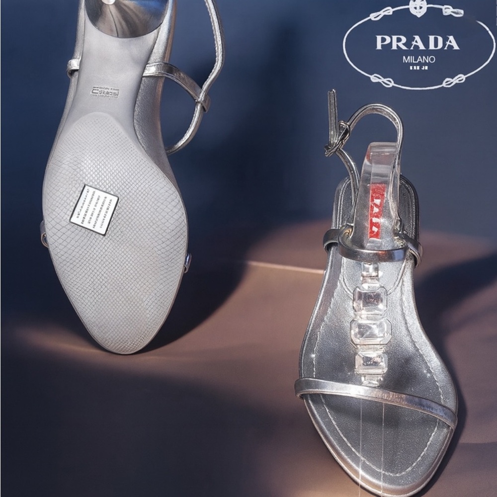 Prada Metallic Silver Strappy Heels - Picture 3 of 8